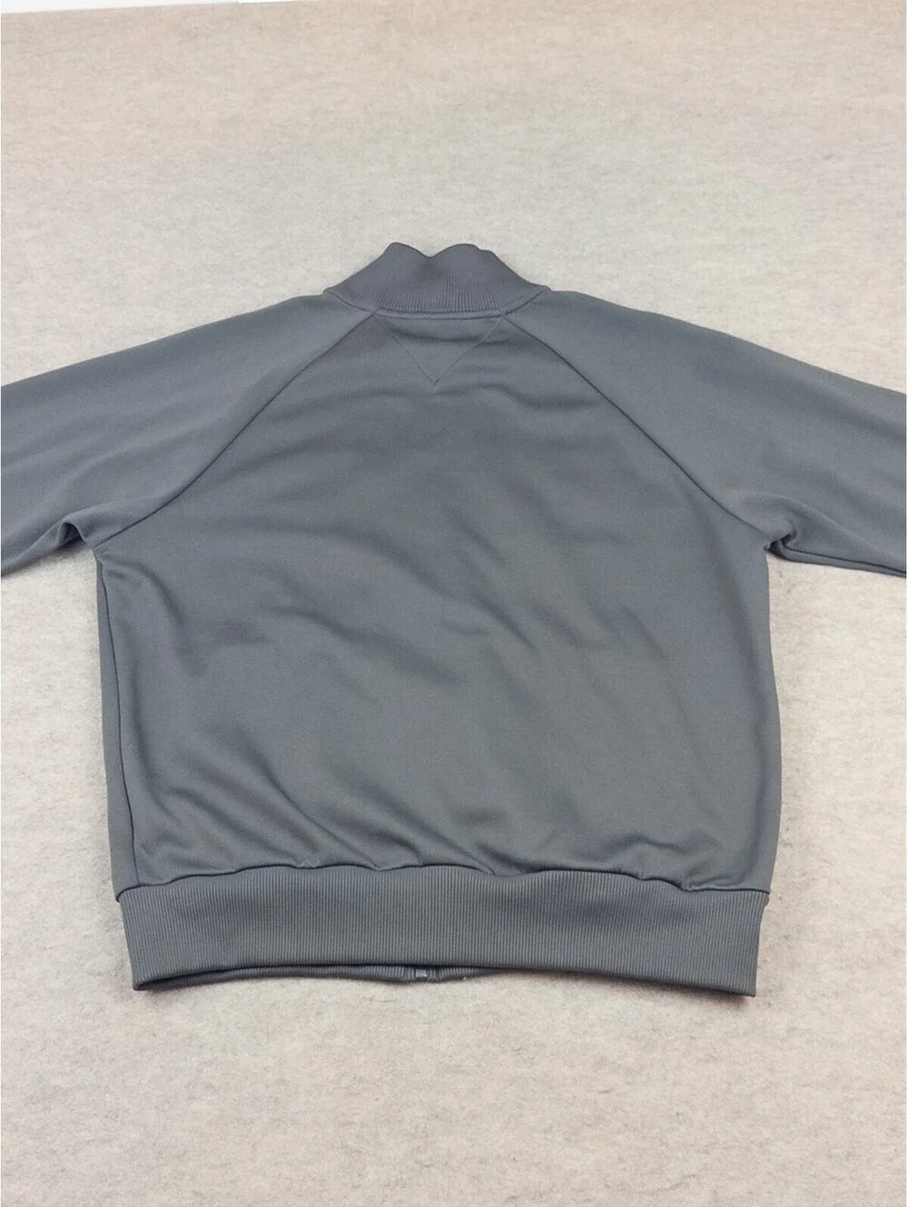 Tommy Hilfiger Men's Gray Track Jacket with White and Gray Stripes, Size Small